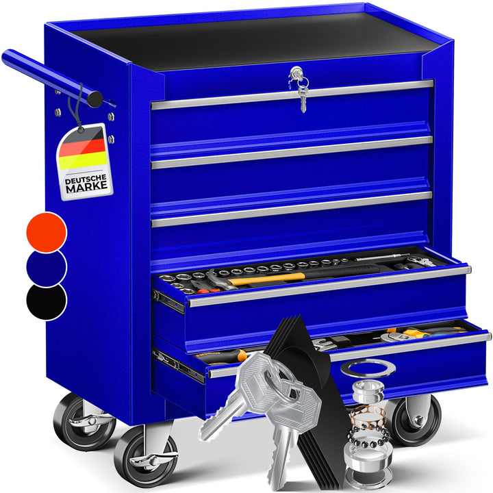 Masko® Werkstattwagen - 5 Schubladen, Abschliessbar | Massives Metall | Mobiler Werkzeug-Wagen ohne