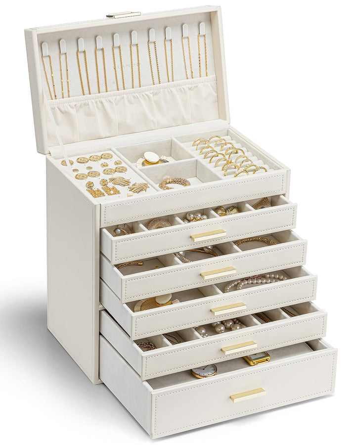 Vlando Modern Schmuckkasten Gross, Schmuckkästchen mit 6 Ebenen, Geräumige Schmuckschatulle Damen, f