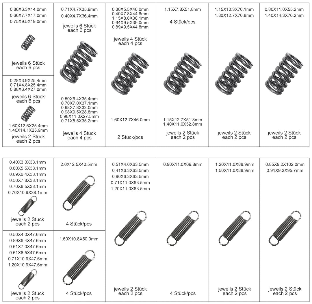 Alkan Druckfedern und Zugfedern Sortiment (Schwingfeder Spannfeder Spiralfedern Stahlfeder Metallfed
