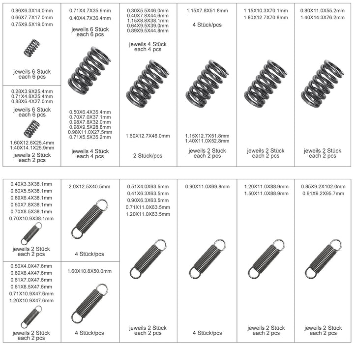 Alkan Druckfedern und Zugfedern Sortiment (Schwingfeder Spannfeder Spiralfedern Stahlfeder Metallfed