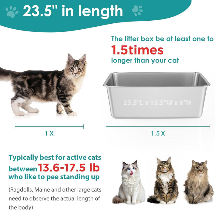 IKITCHEN Grosse Katzentoilette Edelstahl(60×40×20cm), Litter Box Katzenklo, Katzen und Kaninchen Met