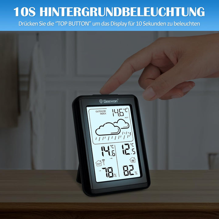 Geevon Wetterstation Funk mit Aussensensor, einfache Bedienung, präzise Wettervorhersage, zuverlässi