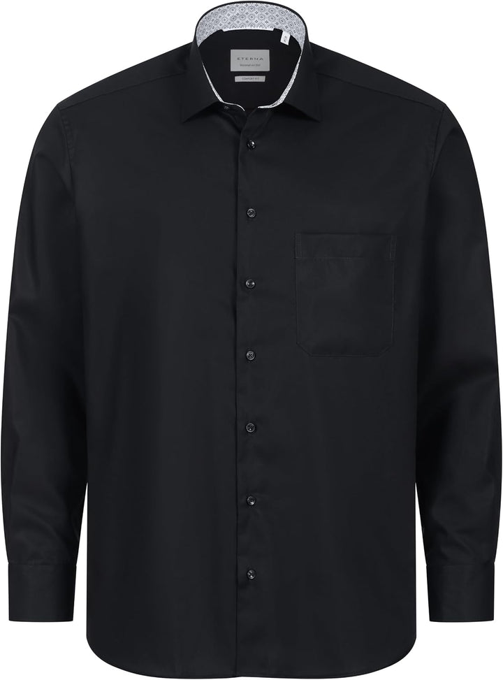 ETERNA Hemd Langarm | Comfort Fit | Bügelfrei, Knitterfrei | 100 % Baumwolle 42 *Schwarz-(39), 42 *S