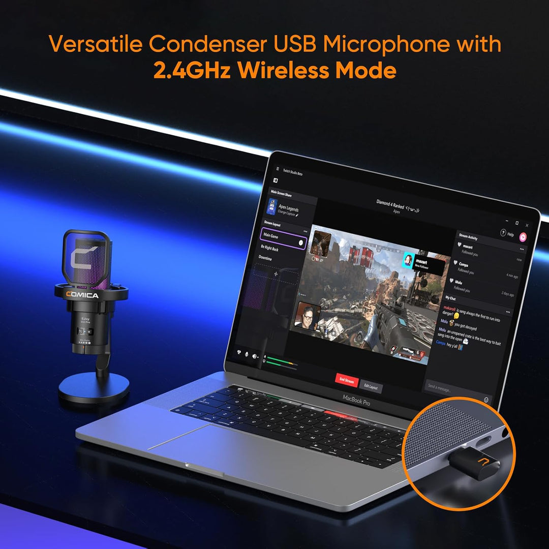 COMICA EJoy Uni Pro Kabellos USB Mikrofon PC, Gaming Mikrofon für Streaming Podcast Studio, PS4/PS5/