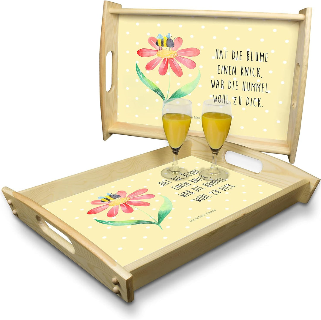 Mr. & Mrs. Panda Serviertablett Hummel Blume - Geschenk, Holztablett, Feld, Dekotablett, Tiere, Tier