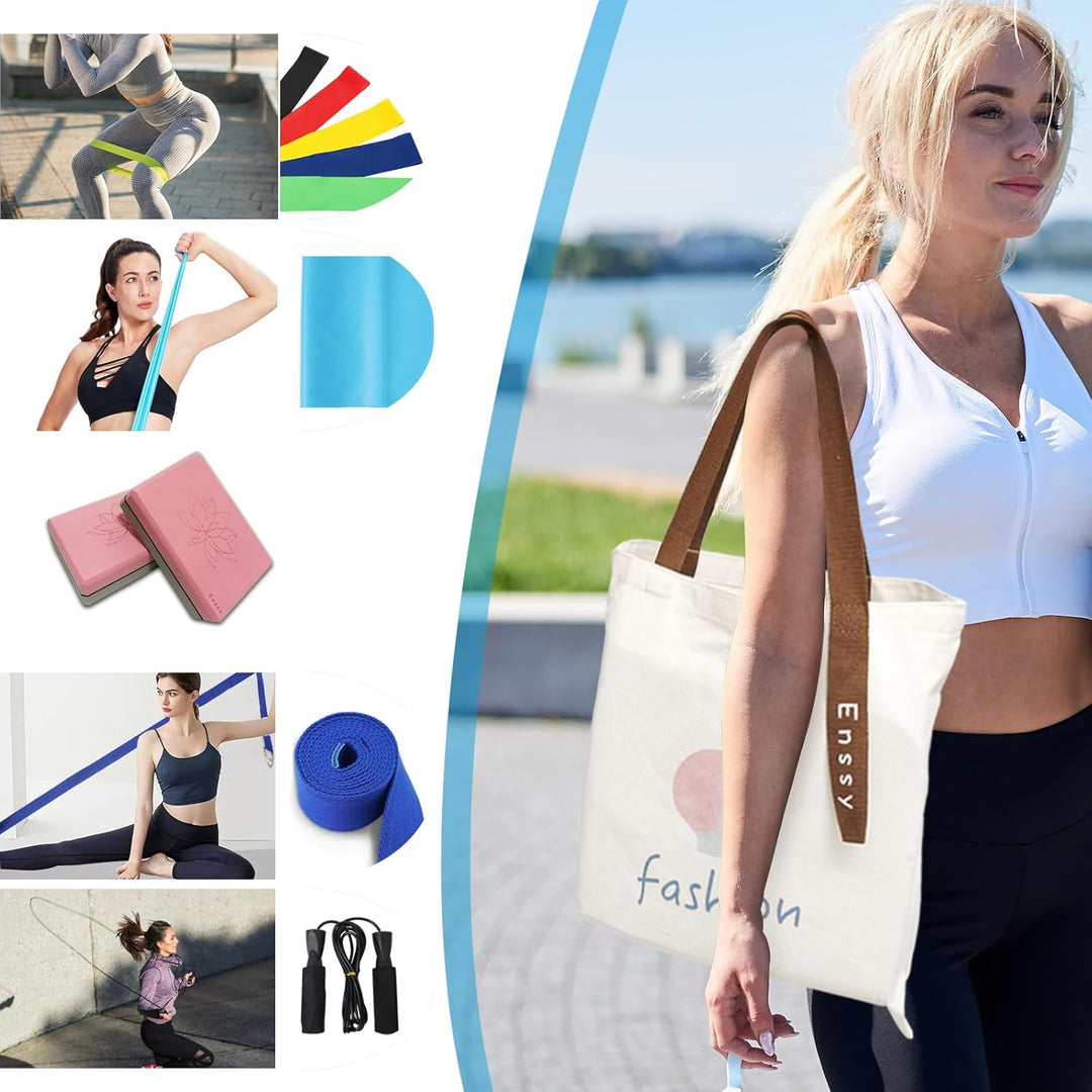 Yoga Matte Strater Set Blöcke Gürtel Springseil Widerstand Band Widerstand Schleife 7-in-1 Cork 4mm,