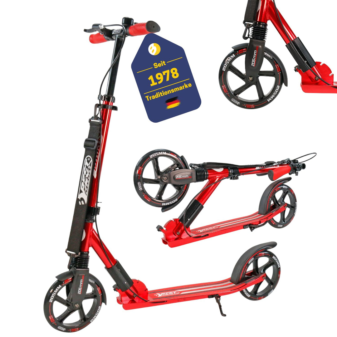 Best Sporting High End Scooter Erwachsene I klappbarer Roller mit Ständer, Handbremse, Klingel und T