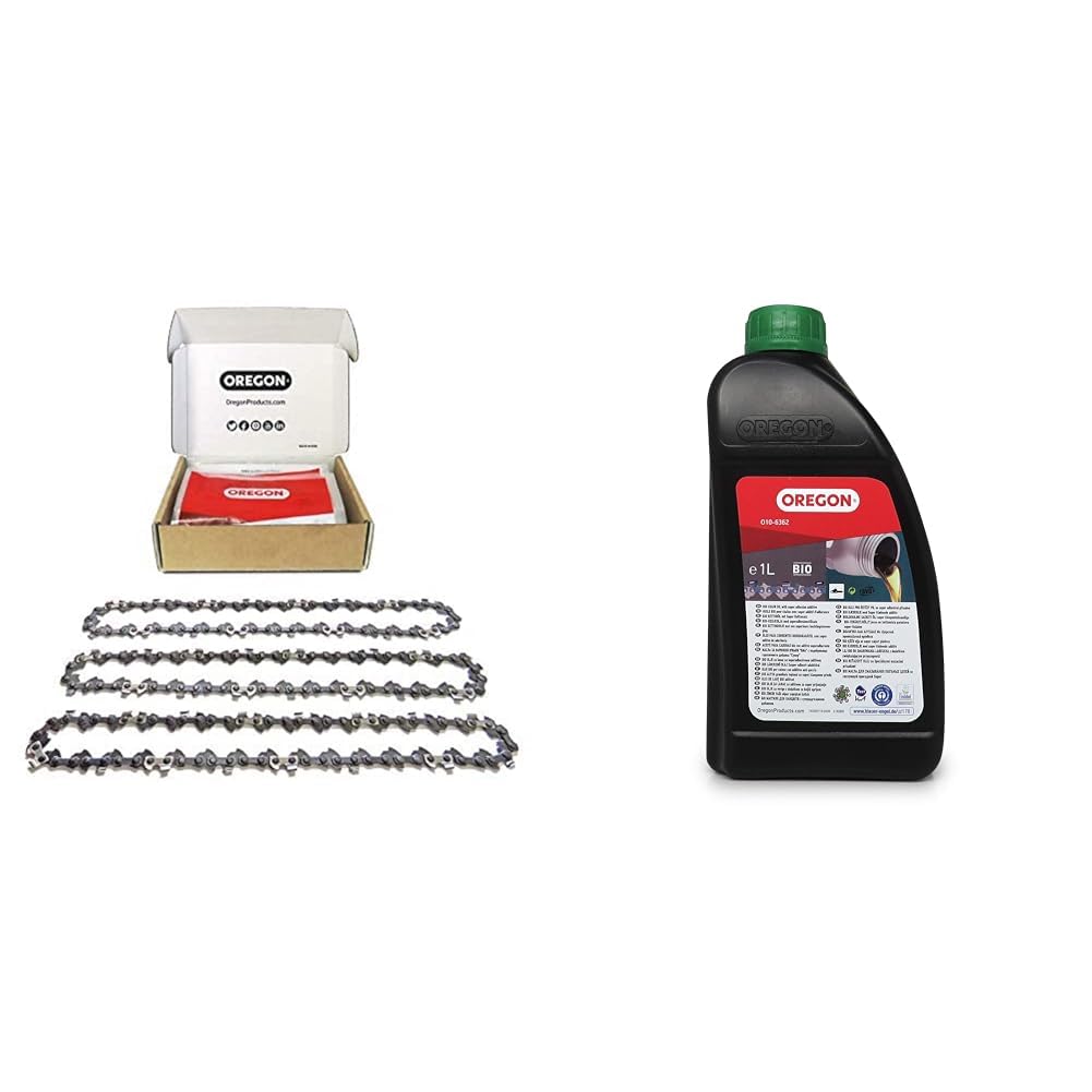 Oregon 3er-Pack Sägekette 3/8" LP für 20 cm Schiene und 1L Bio-Kettenöl - 33 Antriebsglieder, 1.3mm