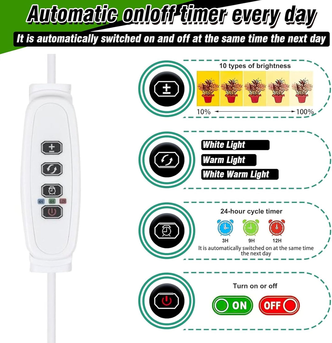 4 Stück Pflanzenlampe Led Vollspektrum, Pflanzenlicht mit Auto Timer 3 Farben 10 Helligkeiten, LED P