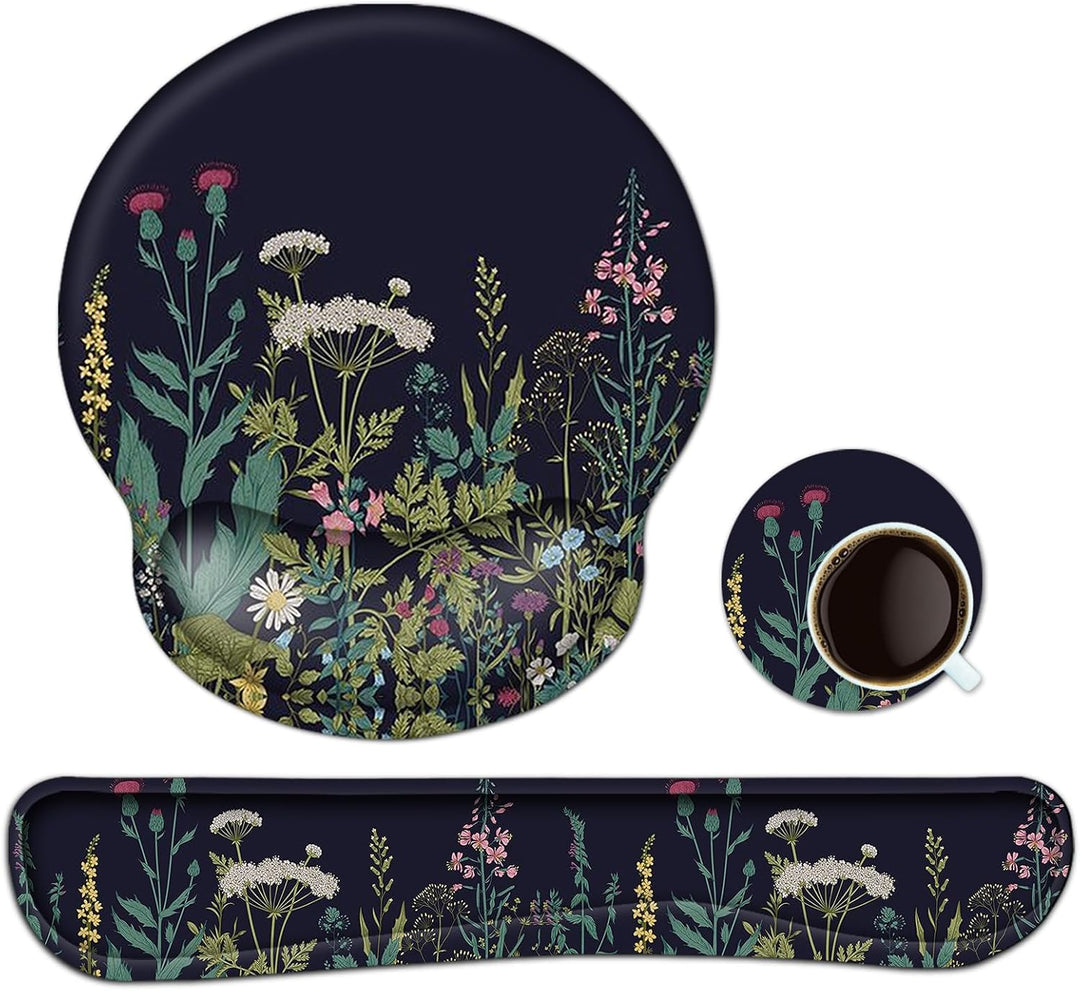 3-in-1 Handgelenkauflage Set, Mauspad mit Gelkissen+Handballenauflage Tastatur+Untersetzer,Ergonomis