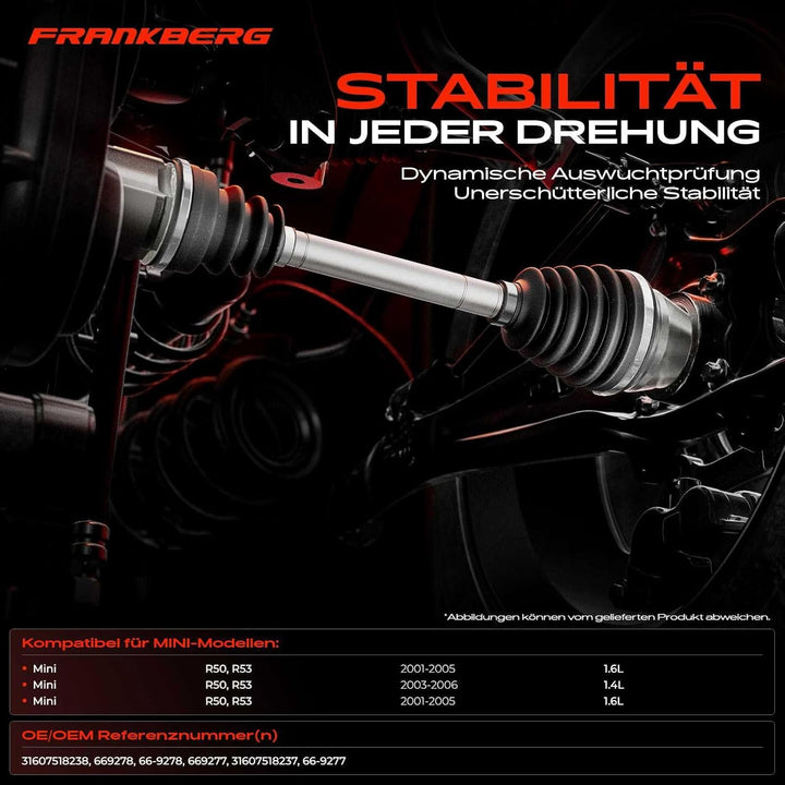 Frankberg 2x Antriebswelle Vorderachse Kompatibel mit M.i.n.i R50 R53 One 2001-2006 M.i.n.i R50 R53