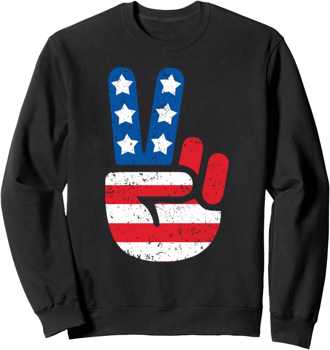 USA Flag Peace Sign Victory Fingers Patriotic Sweatshirt