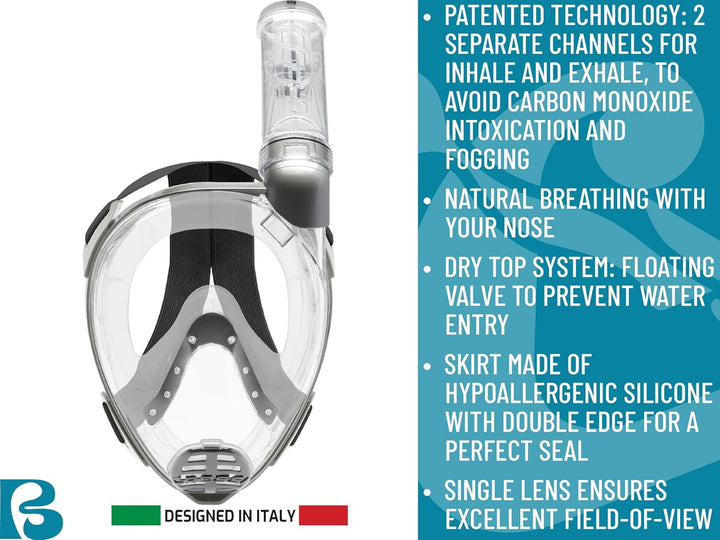 Cressi Baron Full Face Mask - Vollgesichts Antibeschlagmaske mit Auslassventil und Dry Schnorchel XS