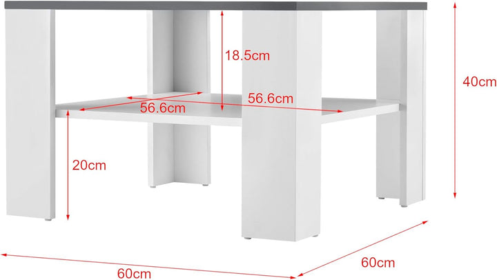 [en.casa] Couchtisch Aachen Beistelltisch 60x60x40 cm Wohnzimmertisch mit Ablage Sofatisch Kaffeetis