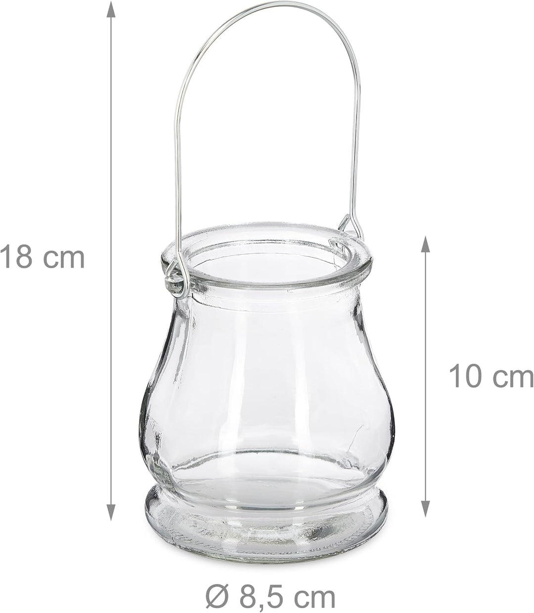24 x Windlicht, aus Glas, Henkel zum Aufhängen, innen & aussen, Teelichthalter, H x D: 10 x 8,5 cm,