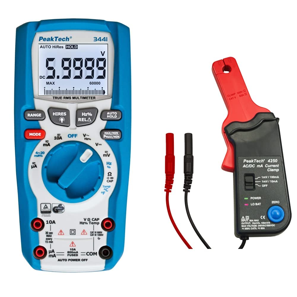 PeakTech 3441 – True RMS Digital Multimeter - CAT III 1000 V, Blau &amp; P 4250 4250 - Stromzangen-Adapt