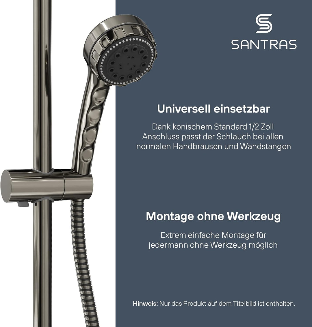 SANTRAS® Duschschlauch PREMIUM Aranja 2,00 m mit Durchflussbegrenzer – Besonders flexibler Brausesch
