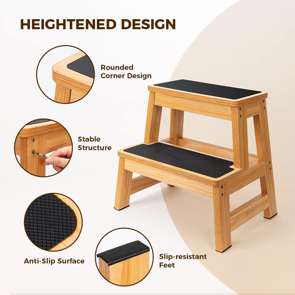 StrongTek 43 cm Holz-Tritthocker, vielseitig als Küchen-/Schlafzimmer-/Schrankhocker, Anti-Rutsch fü
