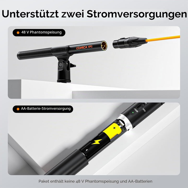 COMICA VP3 XLR-Mikrofon Supernieren-Kondensator-Richtmikrofon, Shotgun Mikrofon für Kamera, Camcorde