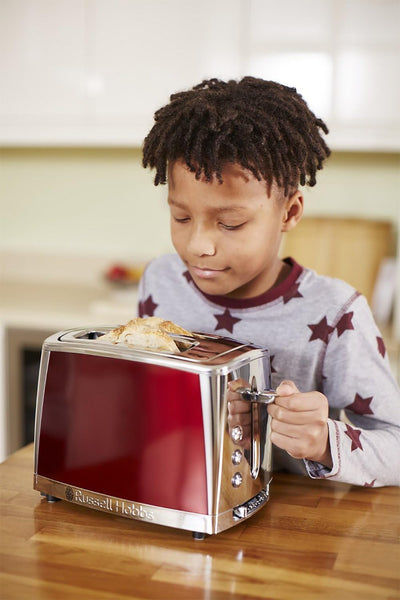 Russell Hobbs Toaster [für 2 Scheiben] Luna Edelstahl Rot (extra breite Toastschlitze, inkl. Brötche