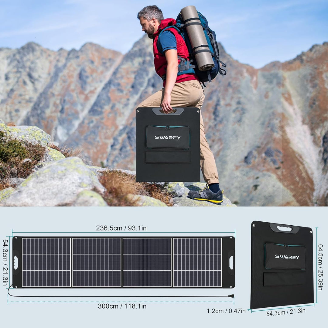 SWAREY Faltbares Solarpanel 200W Tragbar Solarmodul mit 18V DC Ausgang, Typ-C PD 18W, USB QC 3.0, ET
