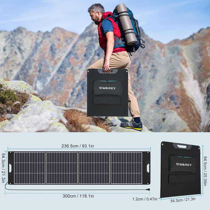 SWAREY Faltbares Solarpanel 200W Tragbar Solarmodul mit 18V DC Ausgang, Typ-C PD 18W, USB QC 3.0, ET
