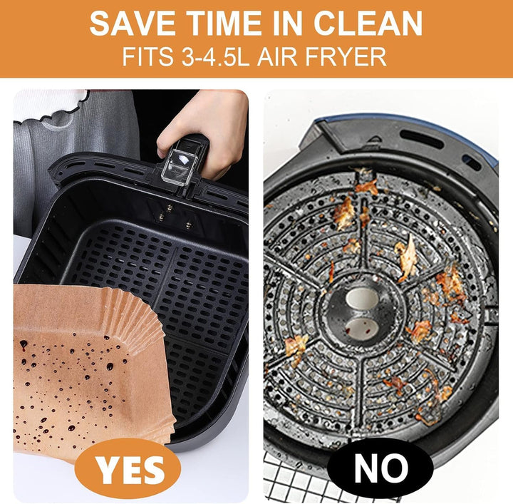 AiQInu Backpapier für Heissluftfritteuse, 200 Stück 16cm BPA-frei Airfryer Backpapier Eckig Wasserdi