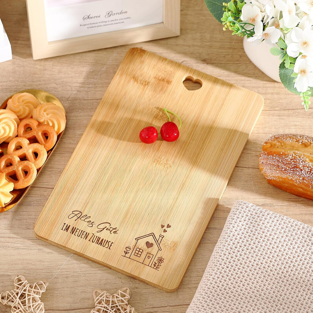 Xuniea Einweihungsgeschenk Wohnung 28 x 18 cm Holz Schneidebrett Baumwolle Küchentuch Einzugsgeschen