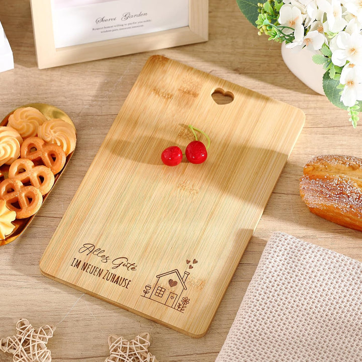 Xuniea Einweihungsgeschenk Wohnung 28 x 18 cm Holz Schneidebrett Baumwolle Küchentuch Einzugsgeschen