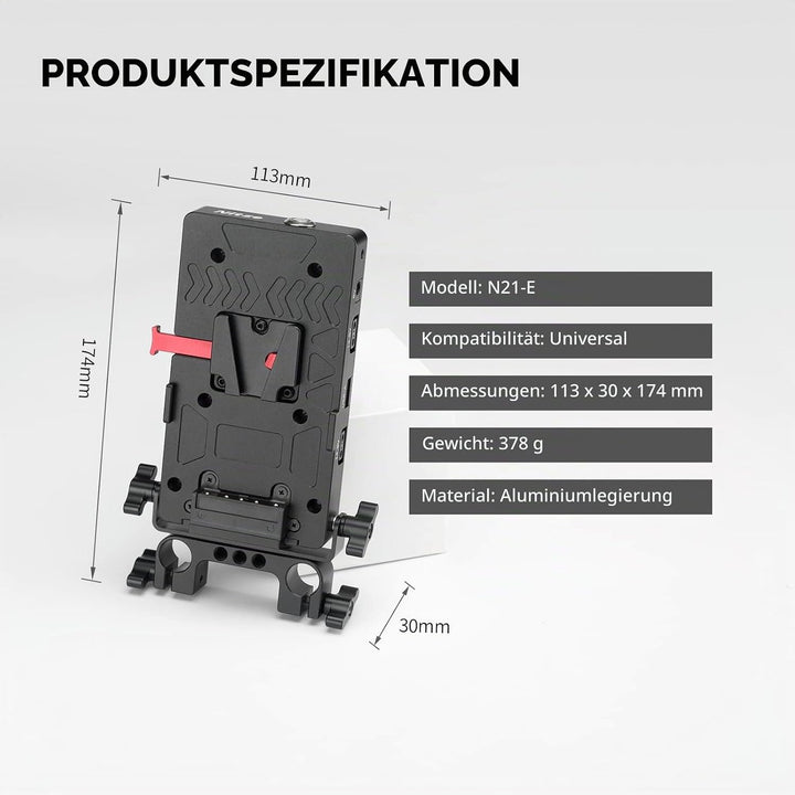 Nitze V Mount Battery Plate mit 15mm Stangenklemme, V Mount Batterieplatte mit USB-A/USB-C/D-Tap/DC-