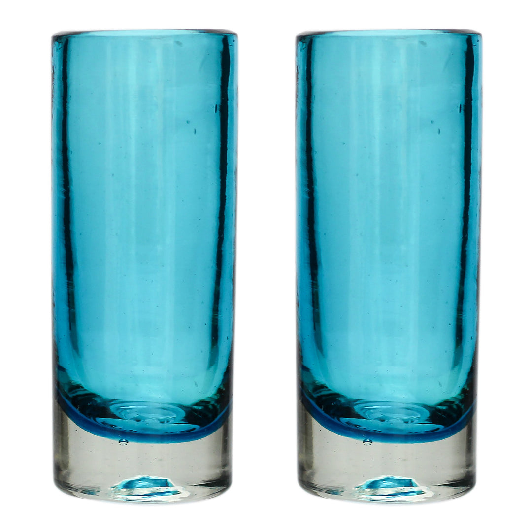 Tumia LAC Handgemachtes Tequila/Shot Glas - recyceltes Glas – Türkis – Set aus 2 Gläsern, 2