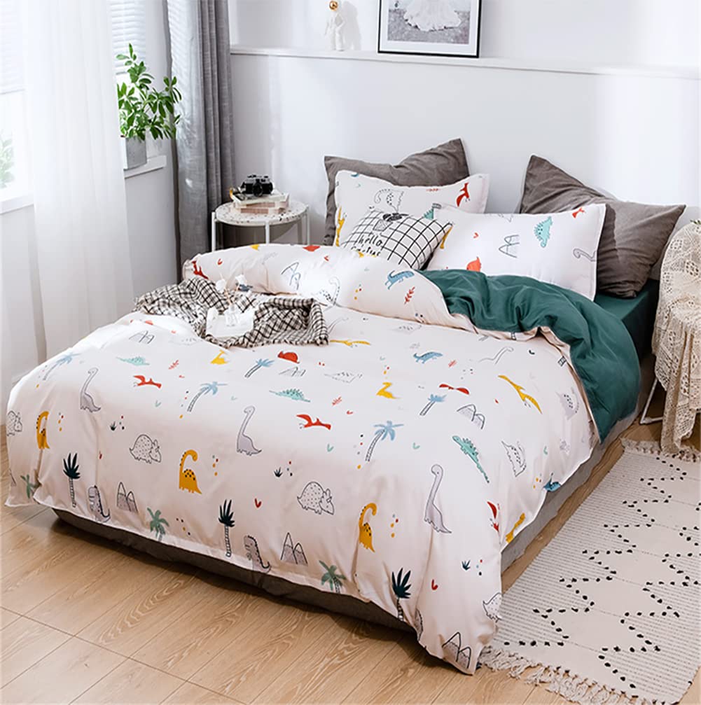 Koudi Dino Bettwäsche 155x220cm 2Teilig Jungen Mädchen Bettwäsche Cartoon Dinosaurier Muster Wendebe