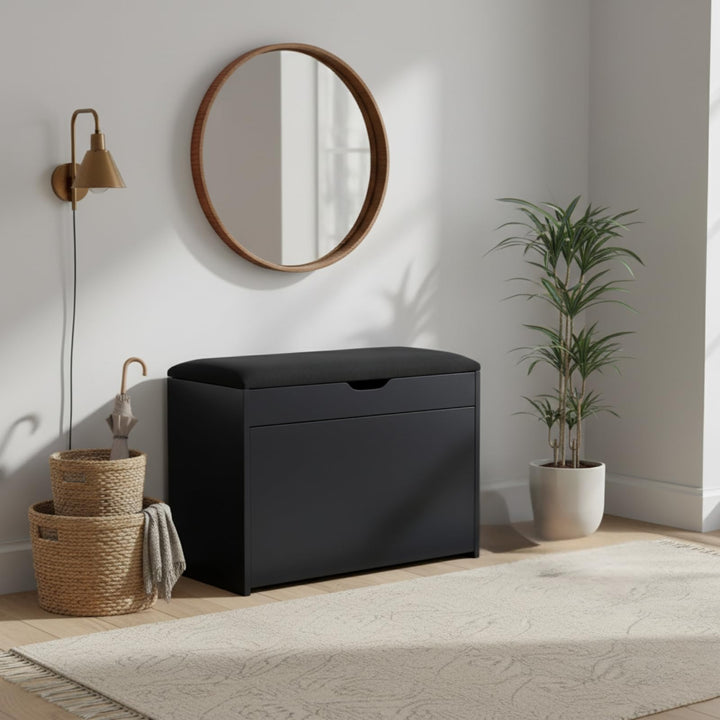 MDF Schuhschrank mit Sitzbank und ausziehbaren Regalen, Polyester Polsterung, 57 x 30 x 53 cm, Multi