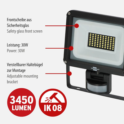 Brennenstuhl LED Strahler JARO 4060 P (LED Wandstrahler für aussen IP65, 30W, 3450lm, 6500K, mit Bew