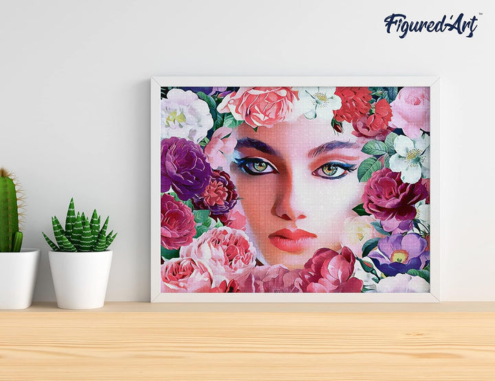 Figured'Art Diamond Painting Erwachsene 40x50cm Ganze Leinwand gerollt Gesicht und Blumen 5D Bilder