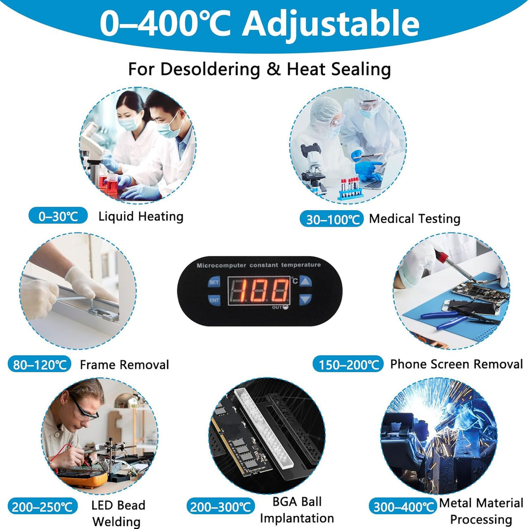 800W Lötstation Heizplatte 200x200mm, Digitale LCD Vorheizstation 0–400℃ einstellbar, Elektrische He