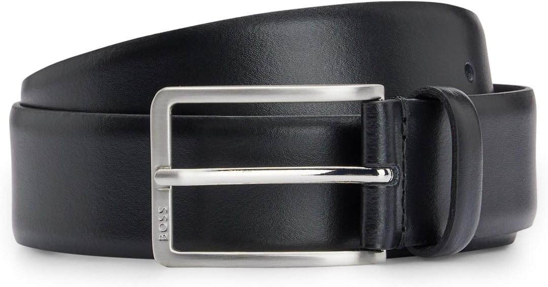 BOSS Herren Erman-L Sz35 In Italien gefertigter Ledergürtel mit Logo-Gravur auf der Schliesse 80 Bla