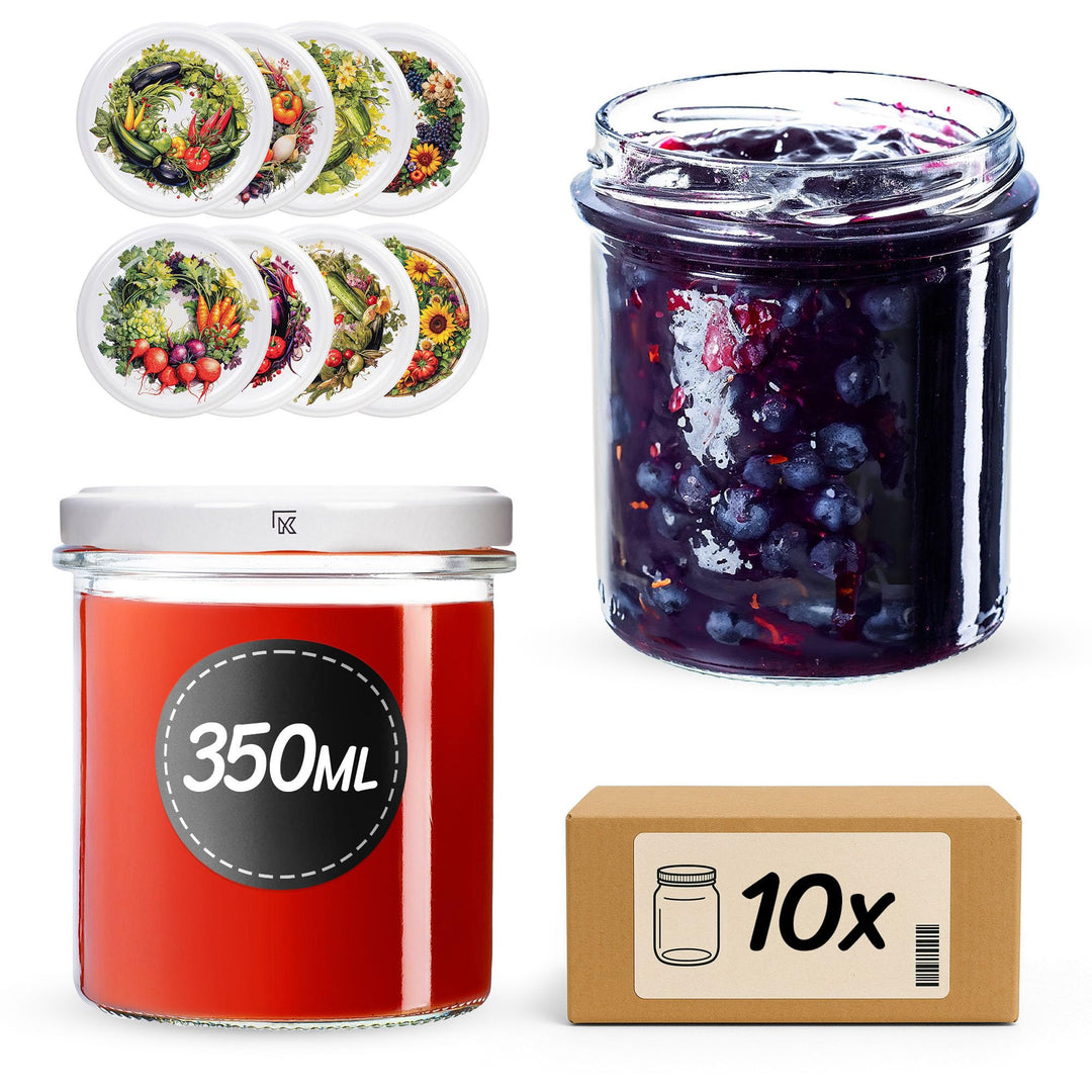 KADAX 10er Set Marmeladengläser 350ml TO82 Gemüsegarten, Einmachgläser Vorratsgläser Mason Jar mit S