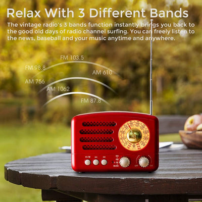PRUNUS J-160 AM/FM/SW Retro Radio mit Bluetooth, Nostalgie Radio Klein mit 1800mAh Wiederaufladbare