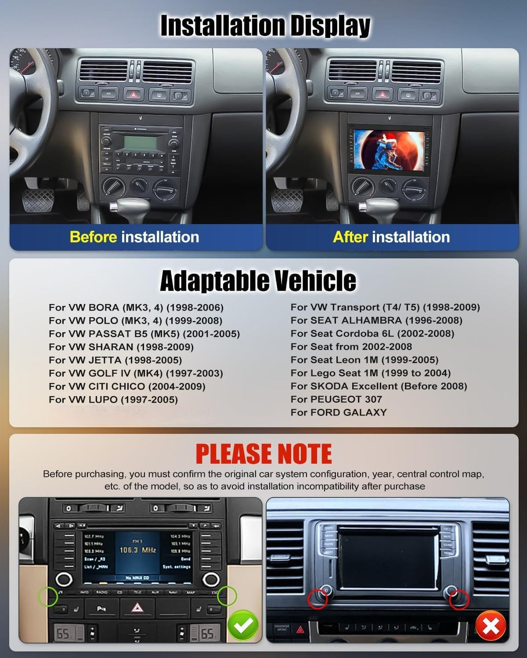 CAMECHO 2G+64G Android 13 Autoradio mit Navi für VW Golf 4 Polo Sharan Jetta MK4 Transportor T5,7 Zo