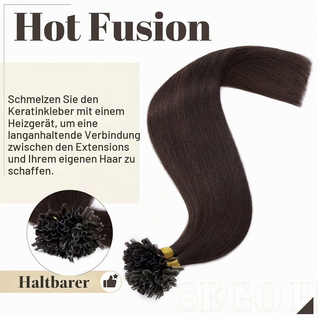 SEGO Extensions Echthaar Bondings Haarverlängerung Keratin U-Tip Human Hair 100 Strähnen Dunkelbraun