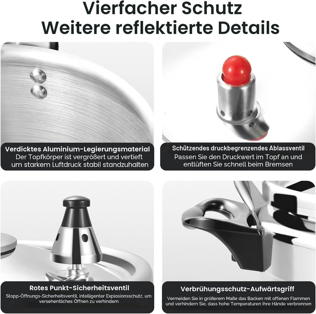 Professioneller Schnellkochtopf 3L/7L/9L/11L/15L, Aluminium mit sicherem Verriegelungsdeckelsystem,