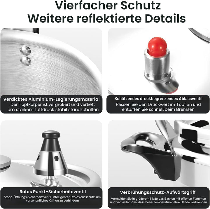 Schnellkochtopf 3L/7L/9L/11L/15L, professionelle Schnellkochtöpfe aus Aluminium mit Sicherheitsverri