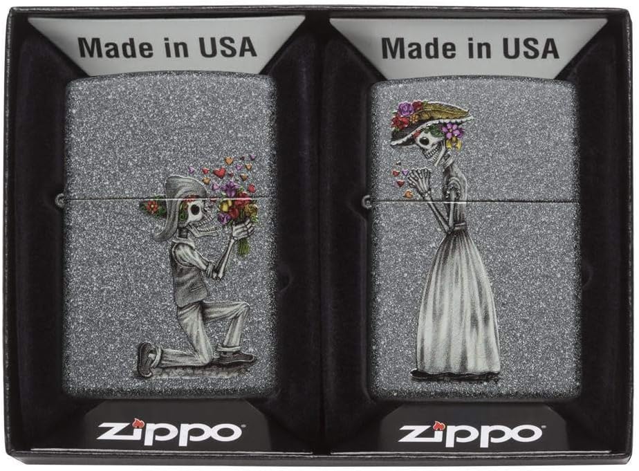 Zippo 28987 60002305 PL Day of Dead Skulls Set Feuerzeug, Messing, Edelstahloptik, 1 x 3,5 x 5,5 cm