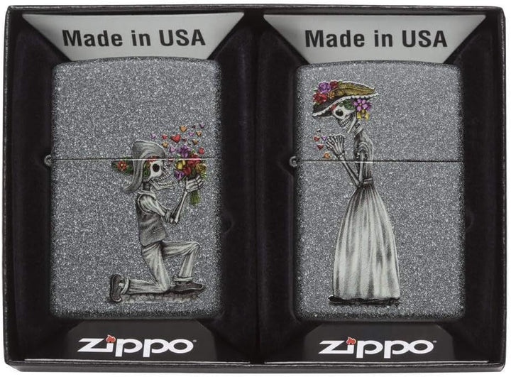 Zippo 28987 60002305 PL Day of Dead Skulls Set Feuerzeug, Messing, Edelstahloptik, 1 x 3,5 x 5,5 cm