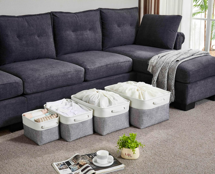 Mangata Kleine Canvas-Aufbewahrungsbox, Stoff-Aufbewahrungskorb mit Griffen für Schränke, Regale, Kl