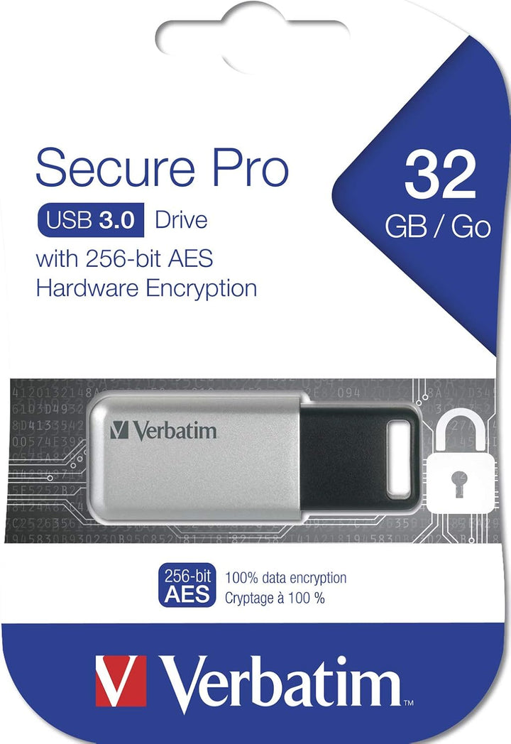 Verbatim Store 'n' Go Secure Pro USB-Stick, USB-3.2 Gen 1, 32GB, Speicherstick mit Kennwortschutz, U