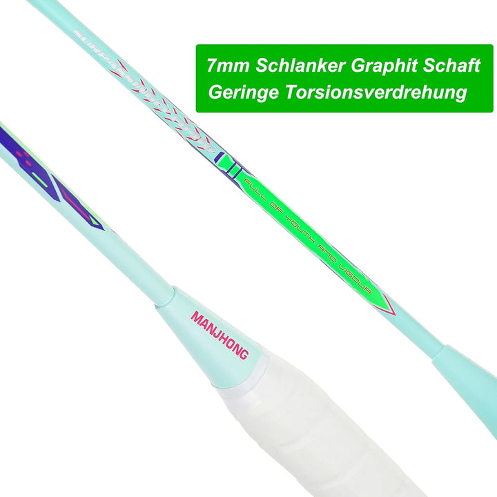 MANJHONG Graphit Badmintonschläger Set 2er Kratzfestes Rahmendesign Leichtgewicht Freizeit Federball