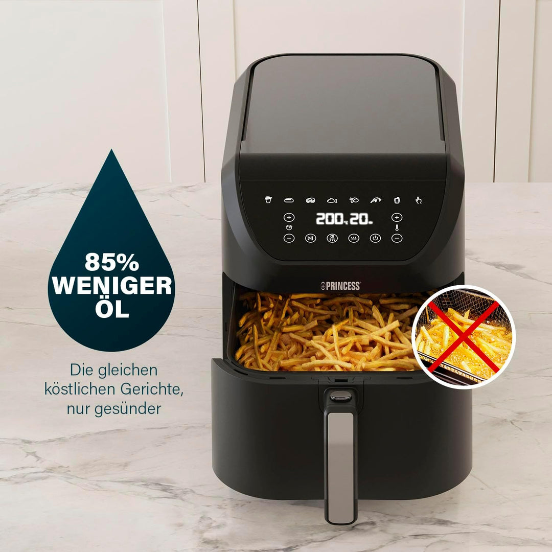 Princess SlimFry Heissluftfritteuse - Platzsparendes Design - BPA-frei - 8 L - 8 Programme - Einstel