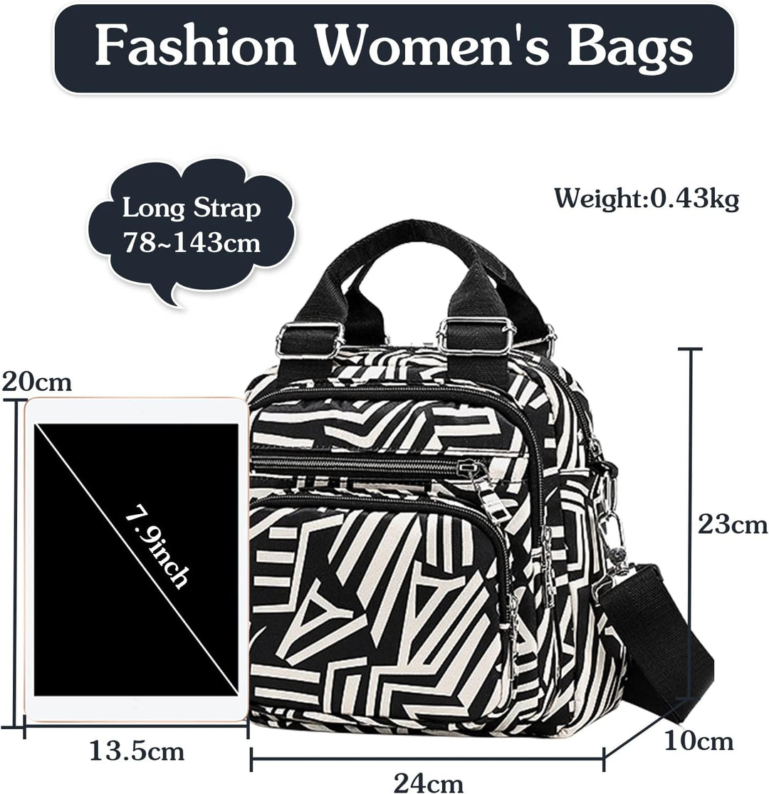 PORRASSO Damen Umhängetasche Kleiner Rucksack Casual Schultertasche Multi Tasche Nylon Handtasche Ru